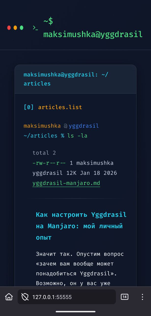 Браузер с открытым сайтом по адресу http://127.0.0.1:55555
